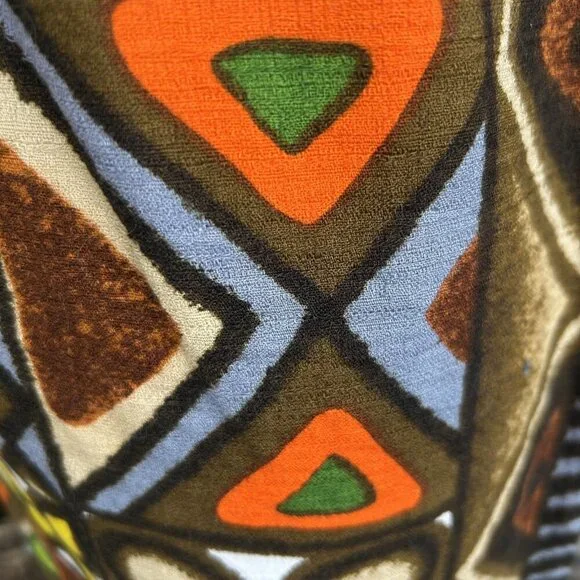 Pomare Tahiti Colorful Hawaiian Tribal Barkcloth Sleeveless Maxi Dress